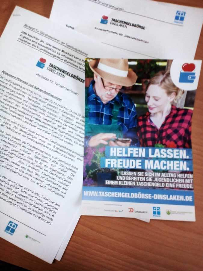 Tolerantes Dinslaken - Projekte 2018 - Taschengeldbörse Dinslaken - Jung hilft Alt - Plakat