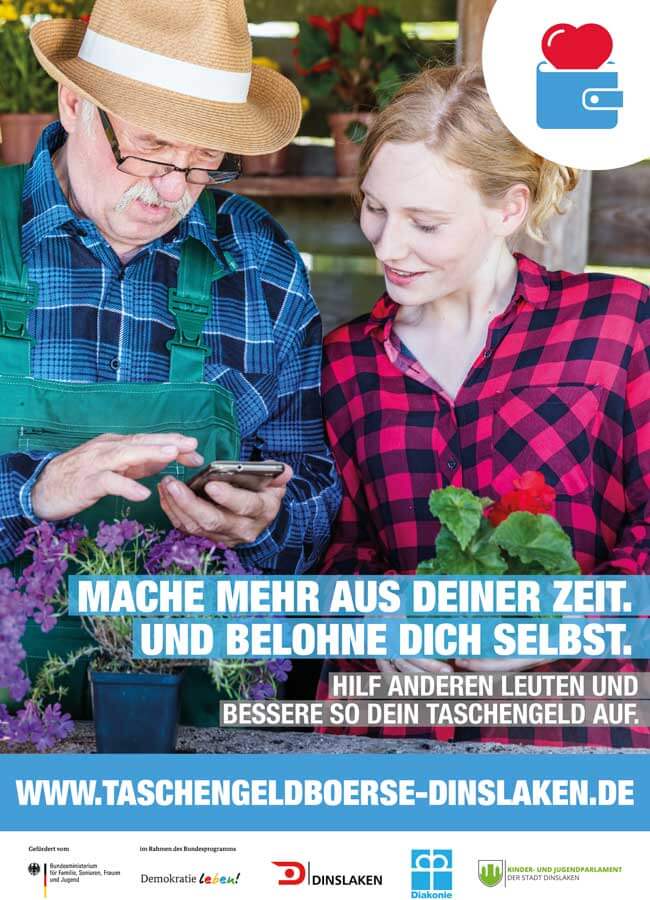 Tolerantes Dinslaken - Projekte 2019 - Taschengeldboerse 2 - Jung hilft Alt - Alt hilft Jung - Poster Jugendliche