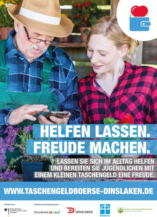 Tolerantes Dinslaken - Projekte 2019 - Taschengeldboerse 2 - Jung hilft Alt - Alt hilft Jung - Poster Senioren
