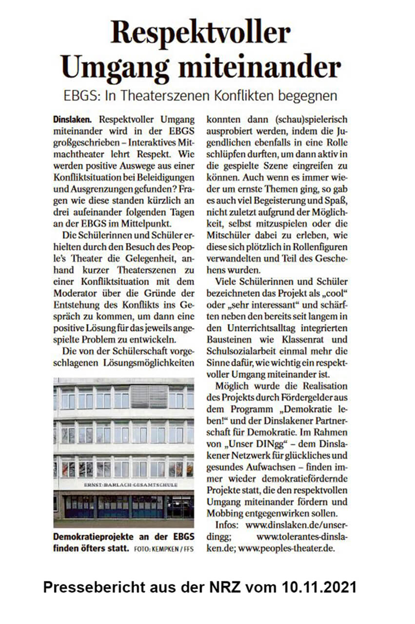 Tolerantes Dinslaken - NRZ - Willkommen im Wir - Peoples Theater - 10.11.2021