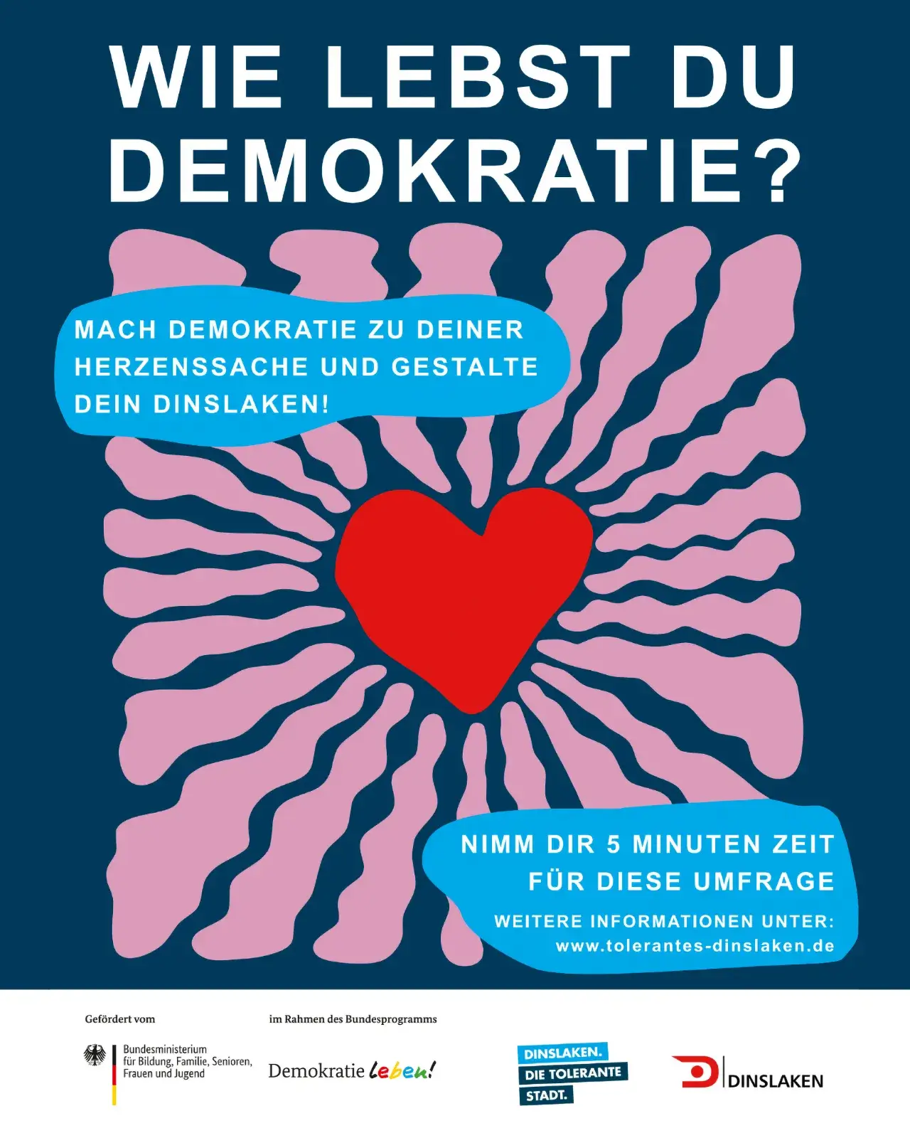 Plakat - Wie lebst Du Demokratie? Stadt Dinslaken ruft zu Umfrage auf im Juni und Juli 2025